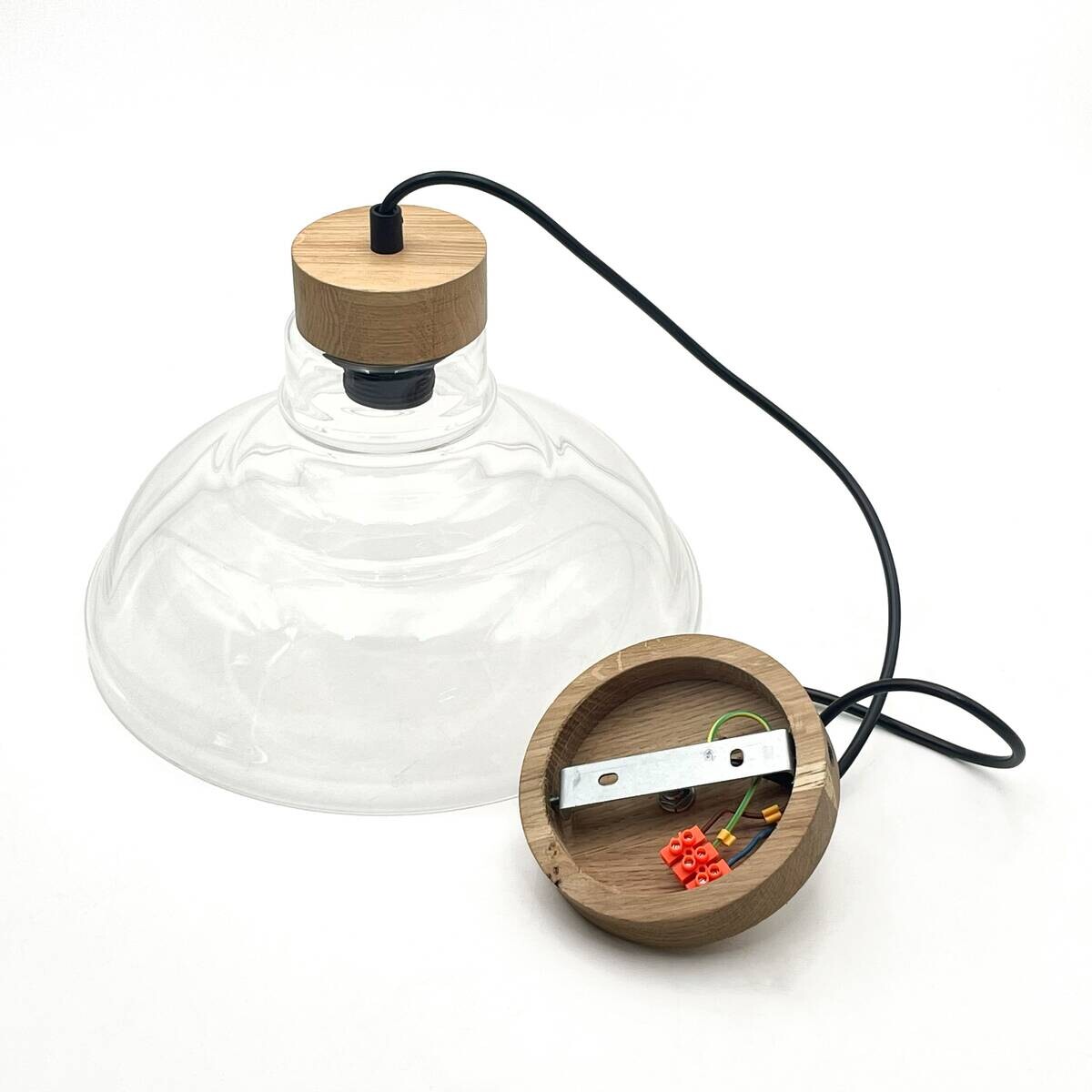 Lamkur Pendelleuchte Eiche Glas B/H/L: ca. 28x115x28 cm E27 1 Brennstellen