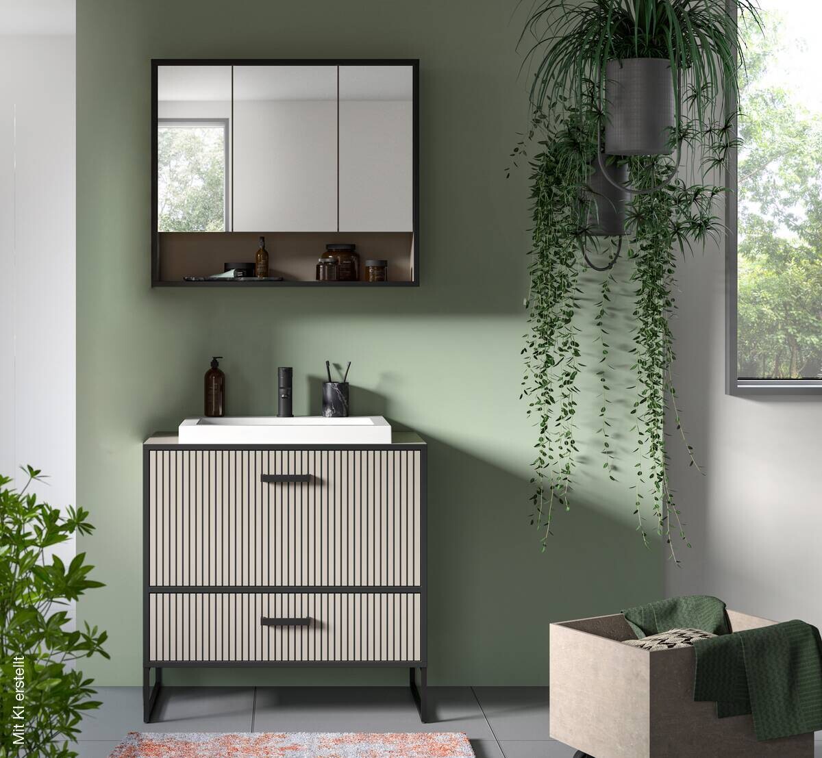 Badezimmer-Set BAGNO schwarz Kaschmirgrau Nachbildung B/H/T: ca. 80x192x48 cm
