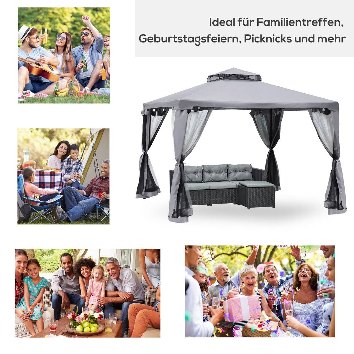 Outsunny Pavillon hellgrau Metall B/H/L: ca. 294x265x294 cm