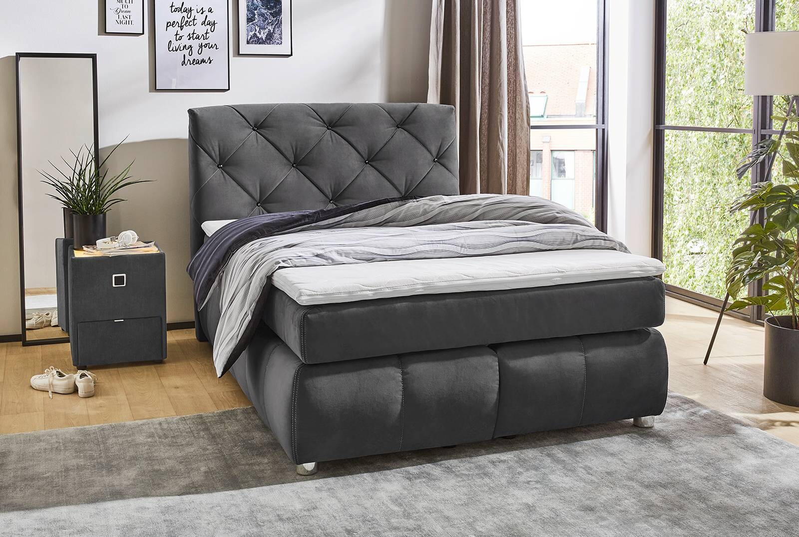 Boxspringbett grau Liegefläche B/L: ca. 140x200 cm