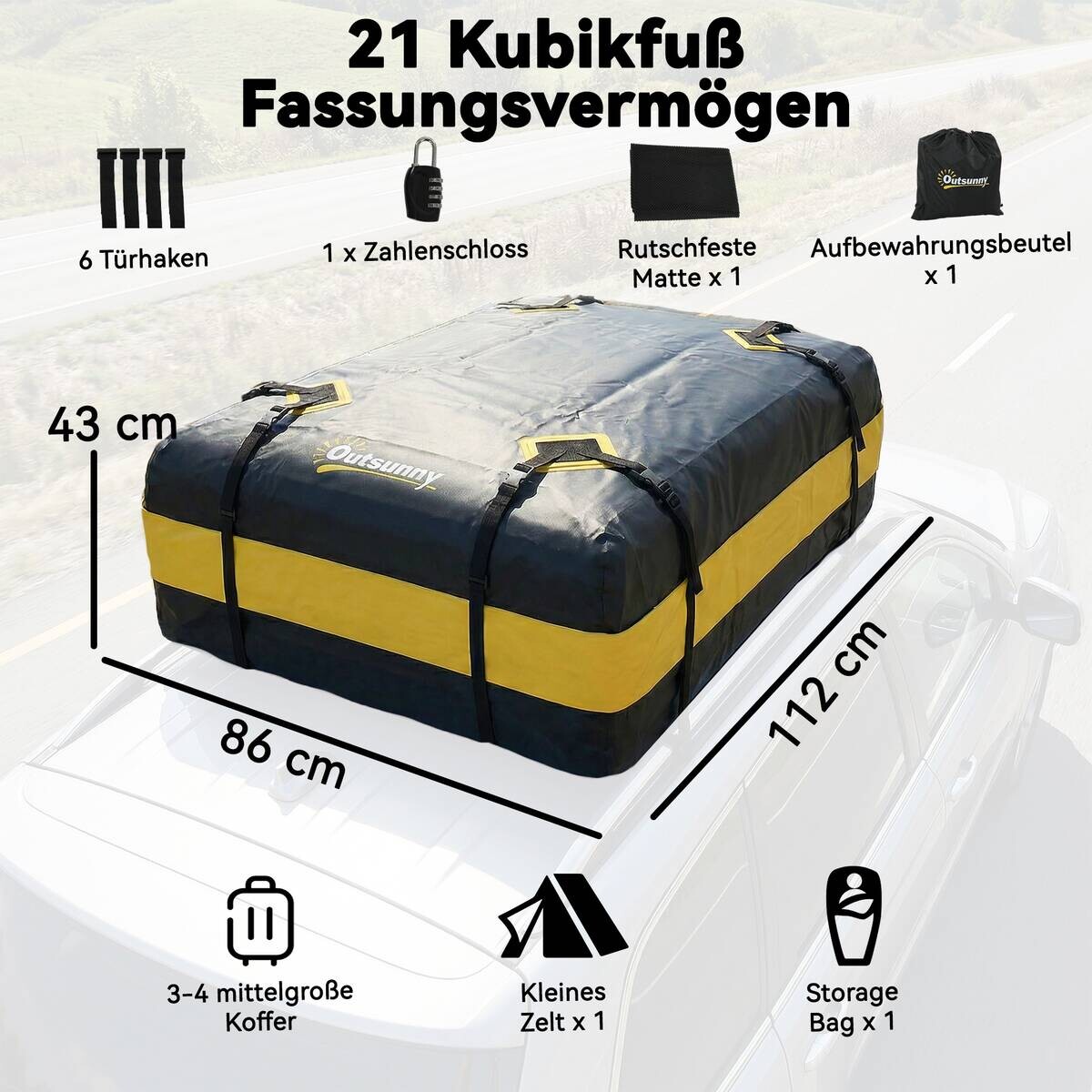 Outsunny Auto-Dachbox B/H/T/L: ca. 86x43x86x112 cm