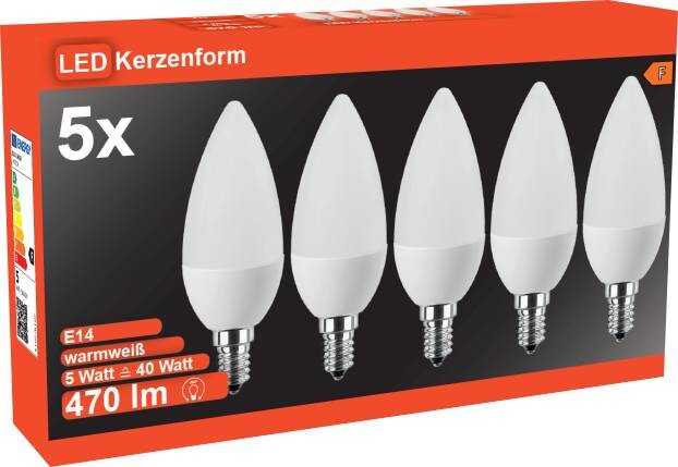 Blulaxa LED-Leuchtmittel Kerzenlampe 49224 5er Pack E14