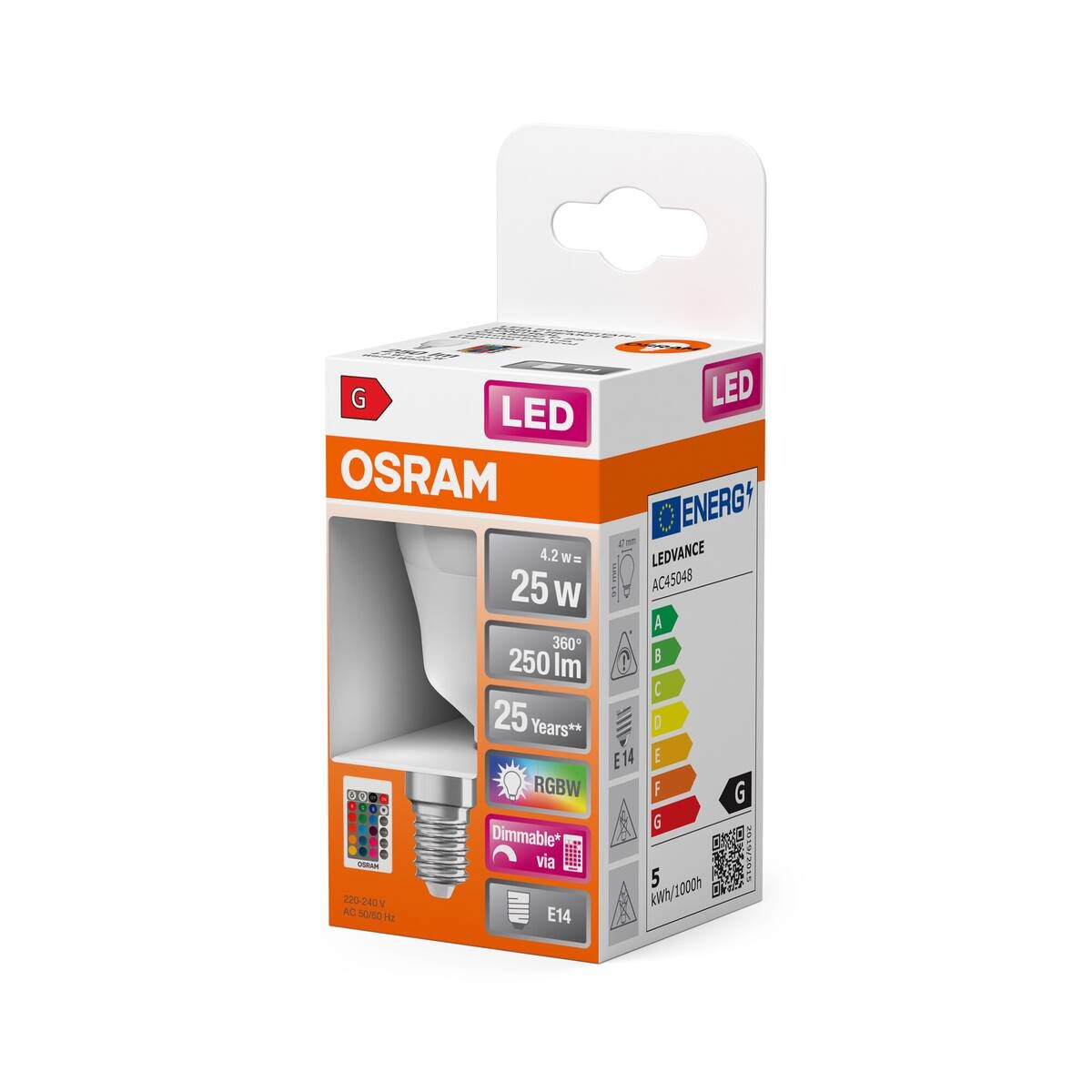 OSRAM LED-Leuchtmittel Tropfen RGBW mit Fernbedienung AC45048 E14
