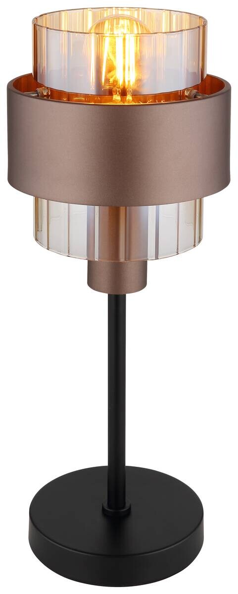 GLOBO Tischleuchte schwarz amber Glas Metall H/D: ca. 47x18,5 cm E27 1 Brennstellen