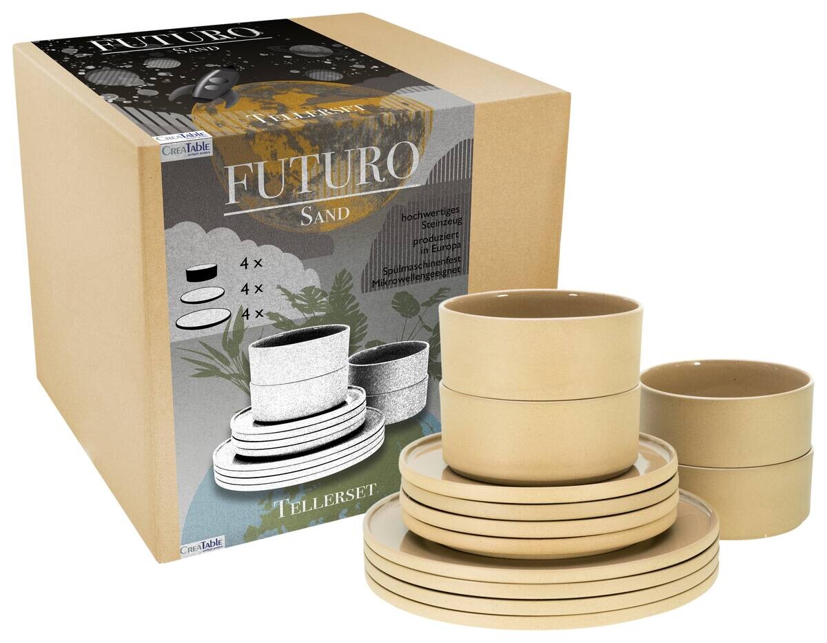 CreaTable Tafelservice Futuro sand Steinzeug 12 tlg.