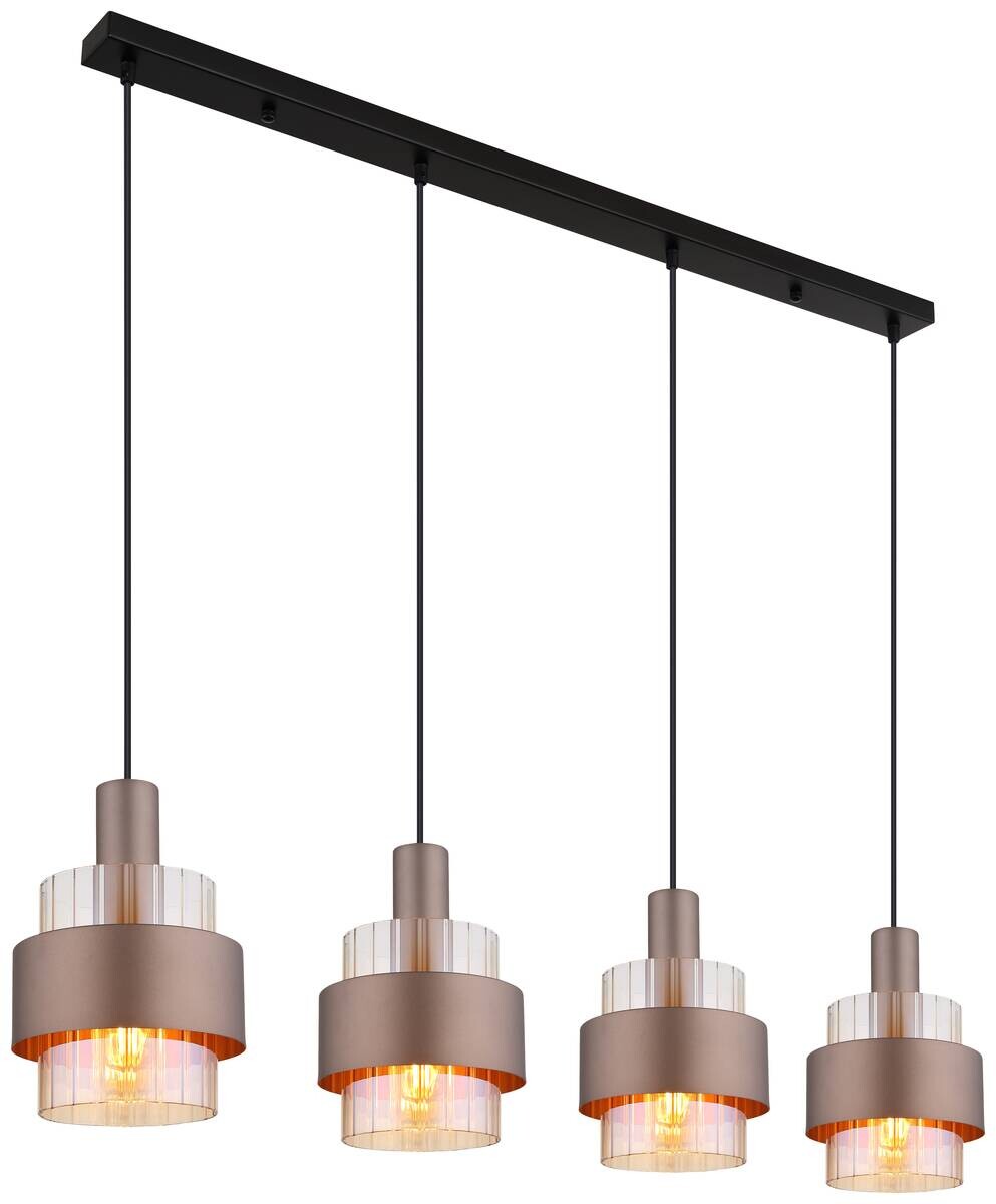 GLOBO Pendelleuchte schwarz amber Metall Glas B/H/L: ca. 18,5x150x110 cm E27 4 Brennstellen