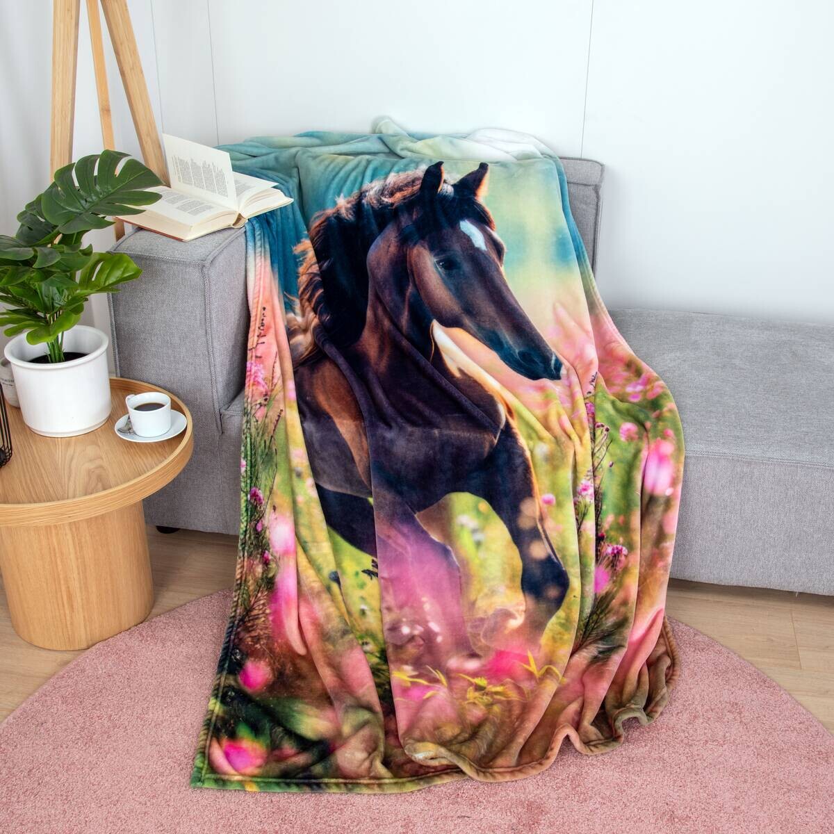 Polyester Flauschdecke Pferdeglück bunt Polyester