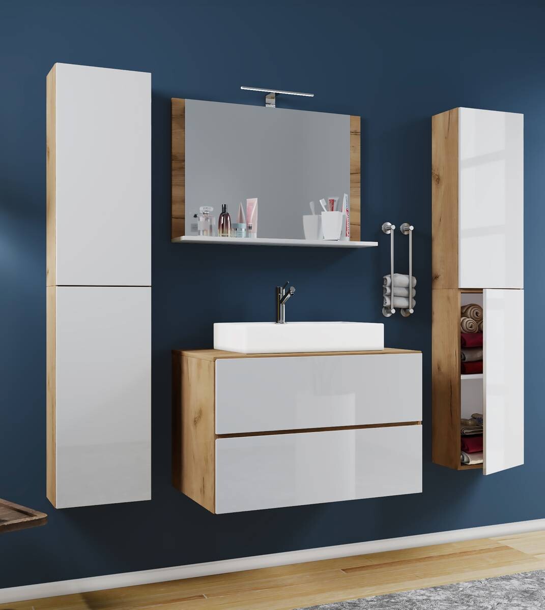 Waschplatz 5tlg-Lendas Eiche Honig Nachbildung weiß weiß B/H/T: ca. 60x52x52 cm
