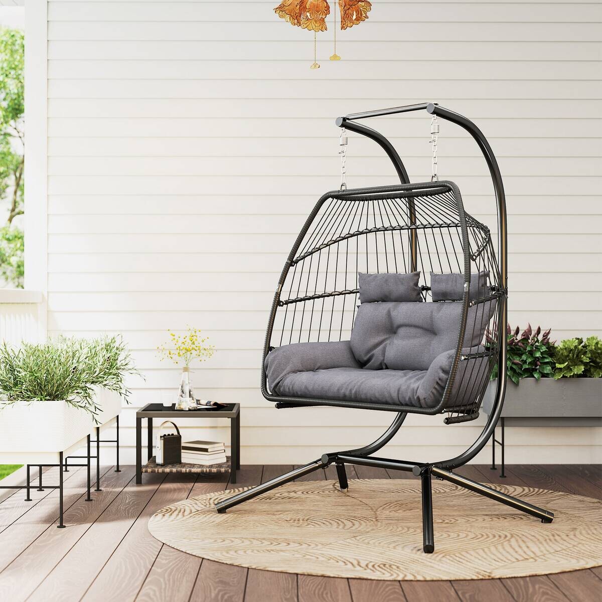 Outsunny Rattan Hängesessel dunkelgrau Polyethylen B/H/L: ca. 100x185x170 cm