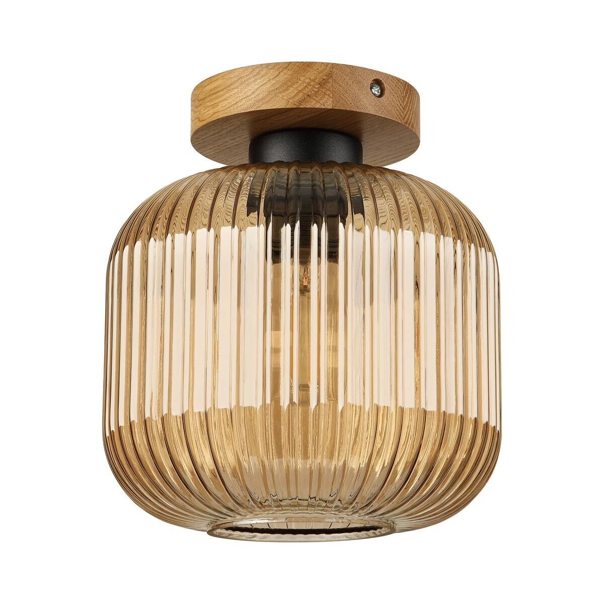 Lamkur Deckenleuchte gold Eiche Glas Eiche B/H/L: ca. 20x23x20 cm E27 1 Brennstellen