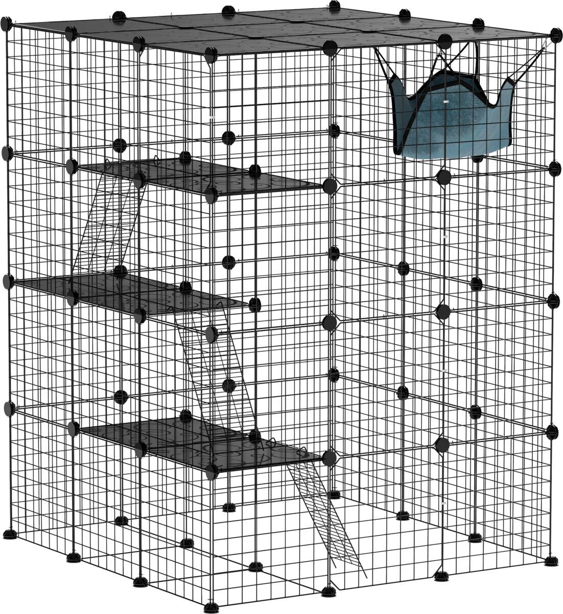 PawHut Katzenkäfig schwarz Polypropylen B/H/L: ca. 105x140x105 cm