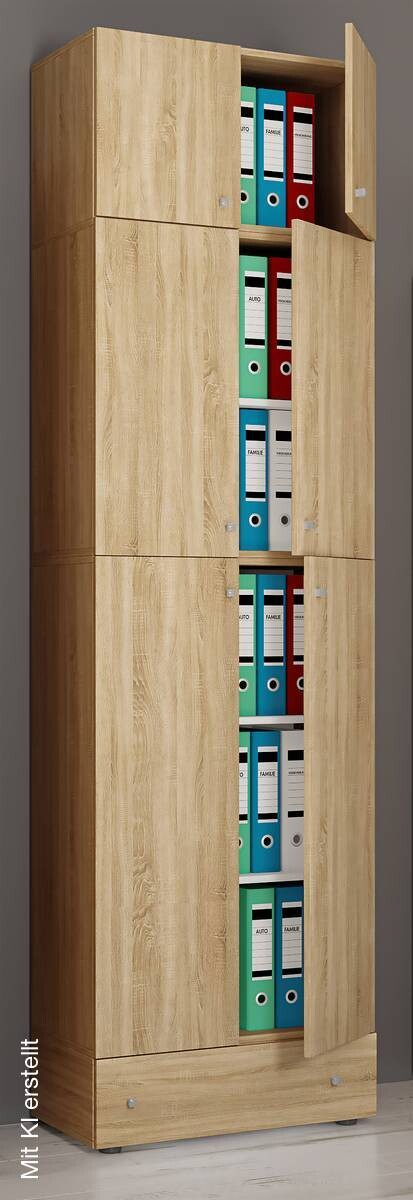 Büroschrank Lona Eiche Sonoma Nachbildung weiß B/H/T: ca. 70x240x39 cm