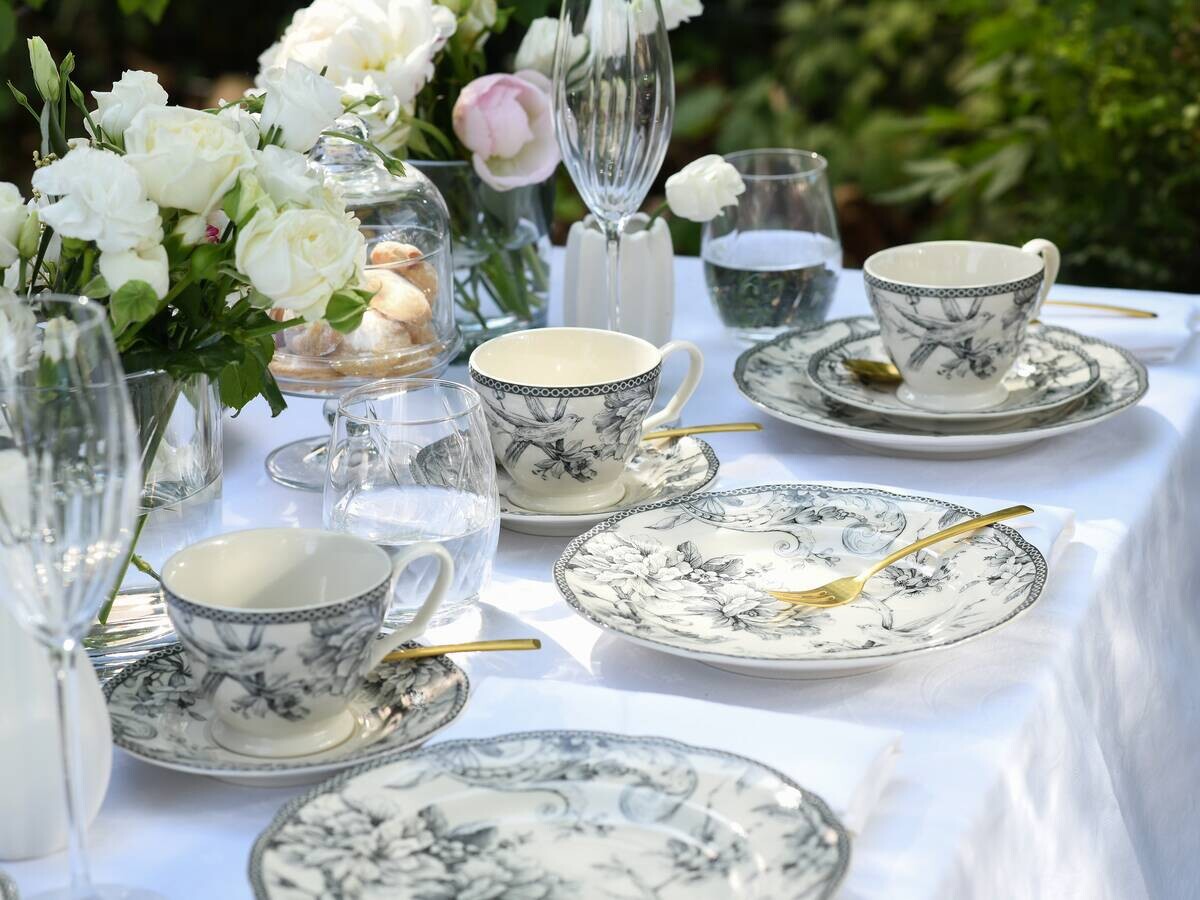 CreaTable Kaffeeservice Adelaide Grau grau Porzellan 12 tlg.