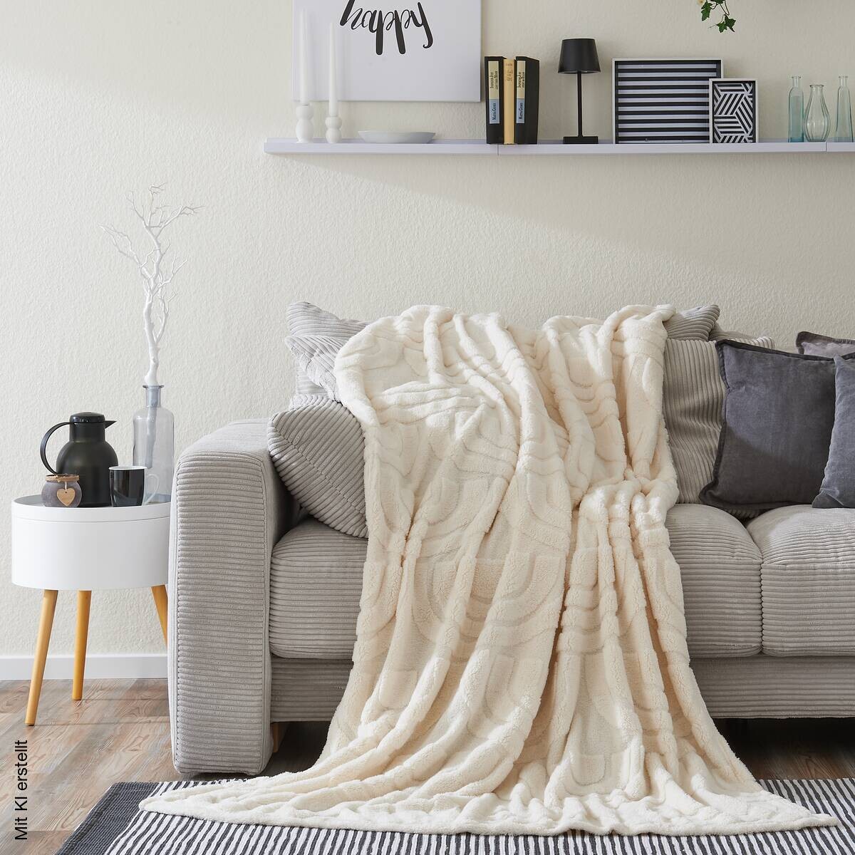 Wohndecke natur Polyester B/L: ca. 140x200 cm