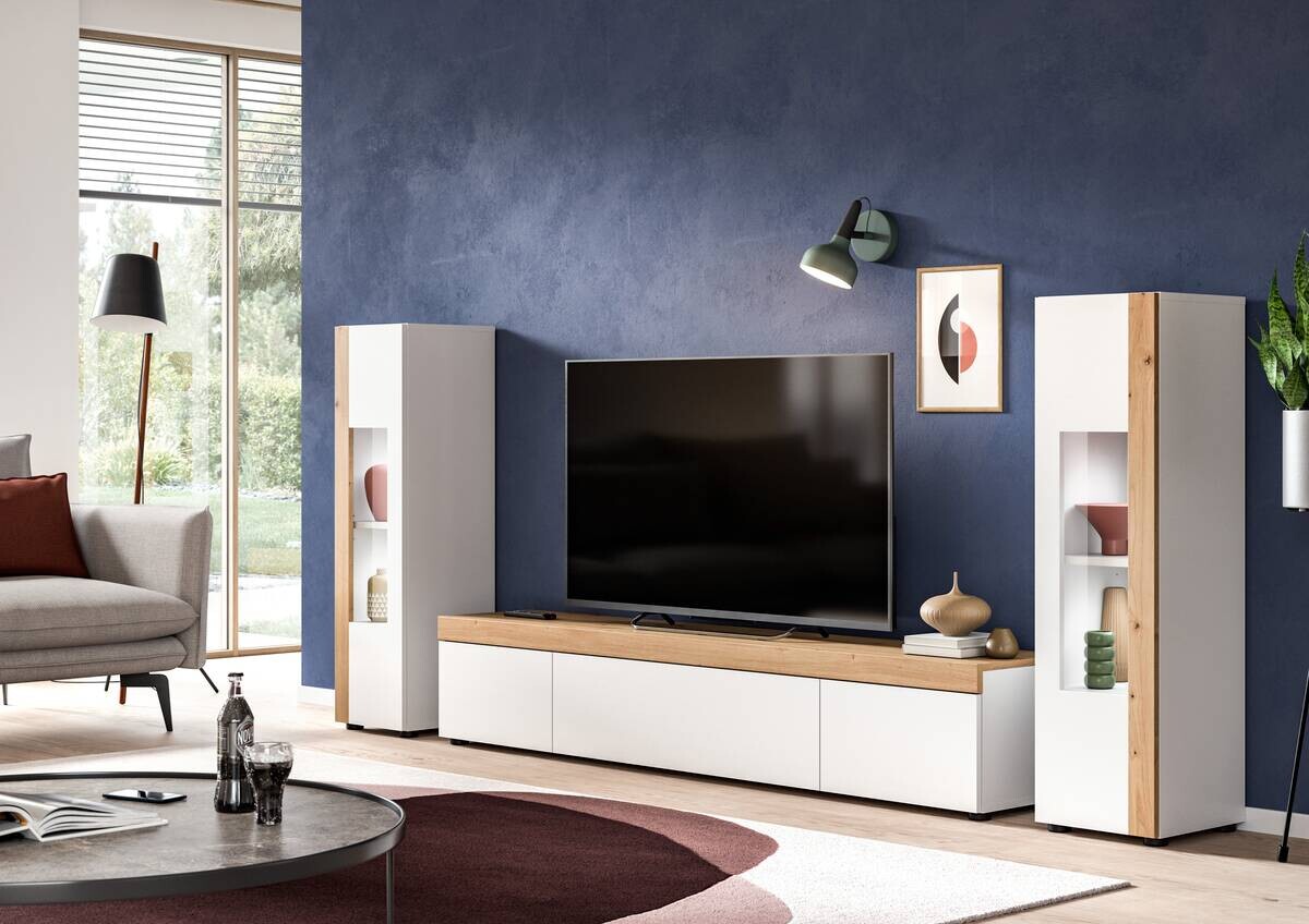Wohnwand RUDA Artisan Oak Nachbildung weiß B/H/T: ca. 225x34x33 cm
