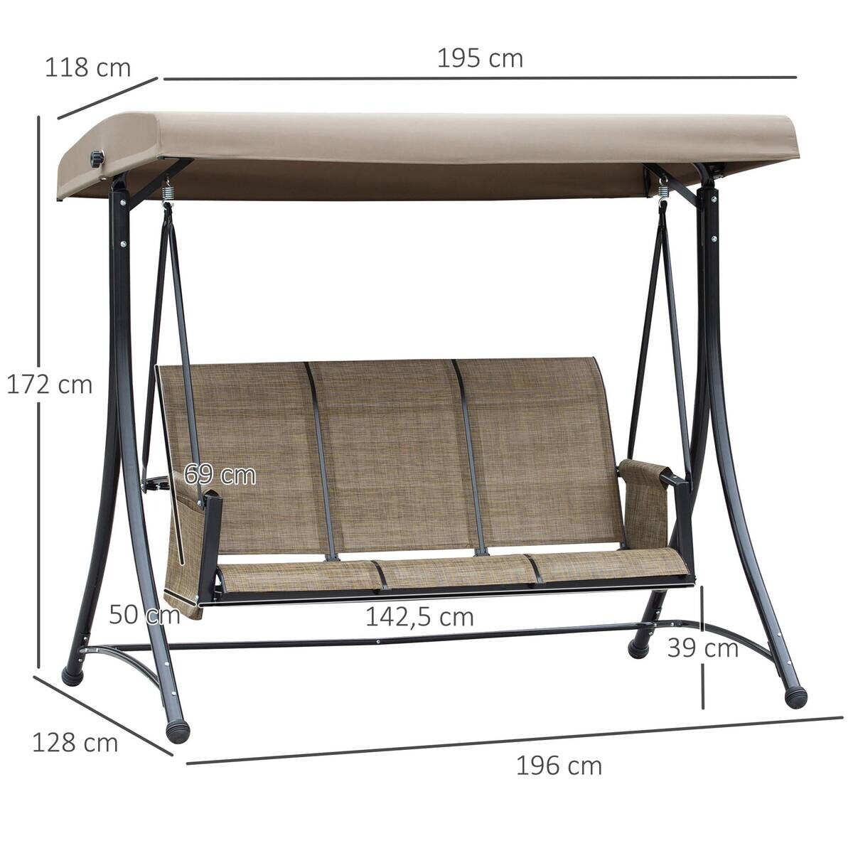 Outsunny Hollywoodschaukel braun Polyester B/H/L: ca. 128x172x196 cm