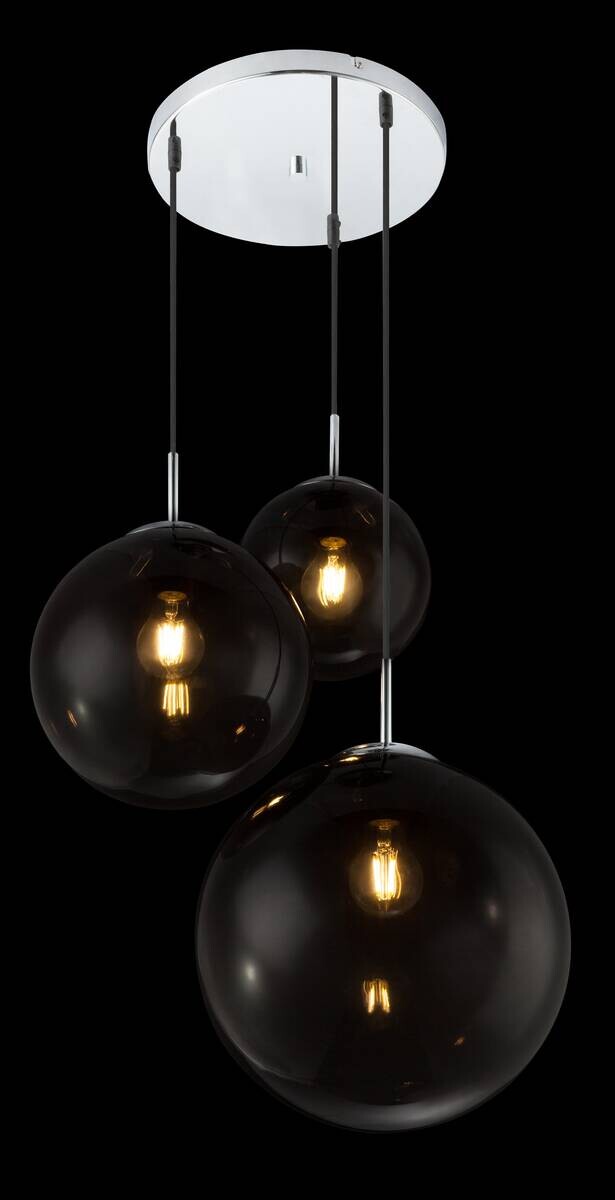 GLOBO Pendelleuchte Varus Chrom Rauchglas H/D: ca. 120x51 cm E27 3 Brennstellen