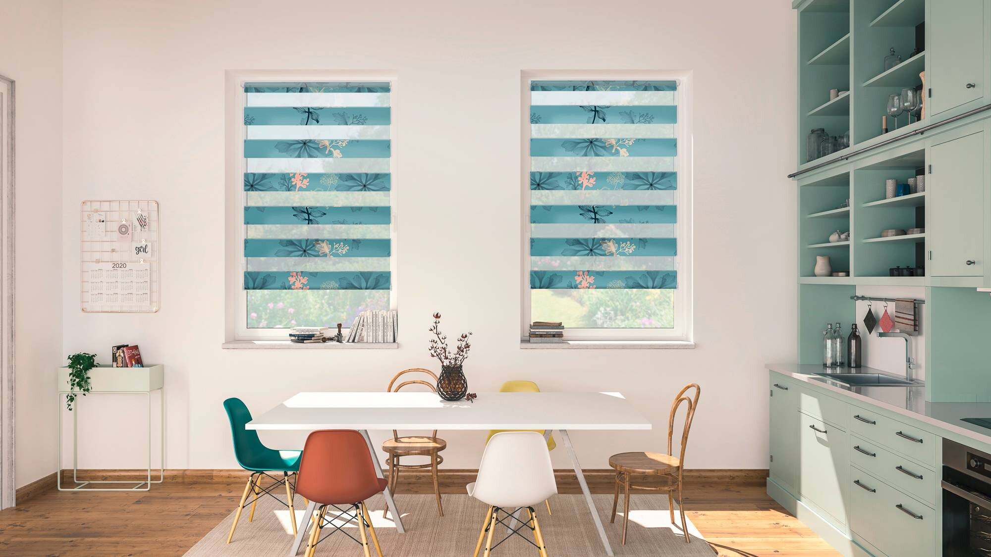 LICHTBLICK Doppelrollo Duo Aqua Floral blau B/L: ca. 60x150 cm