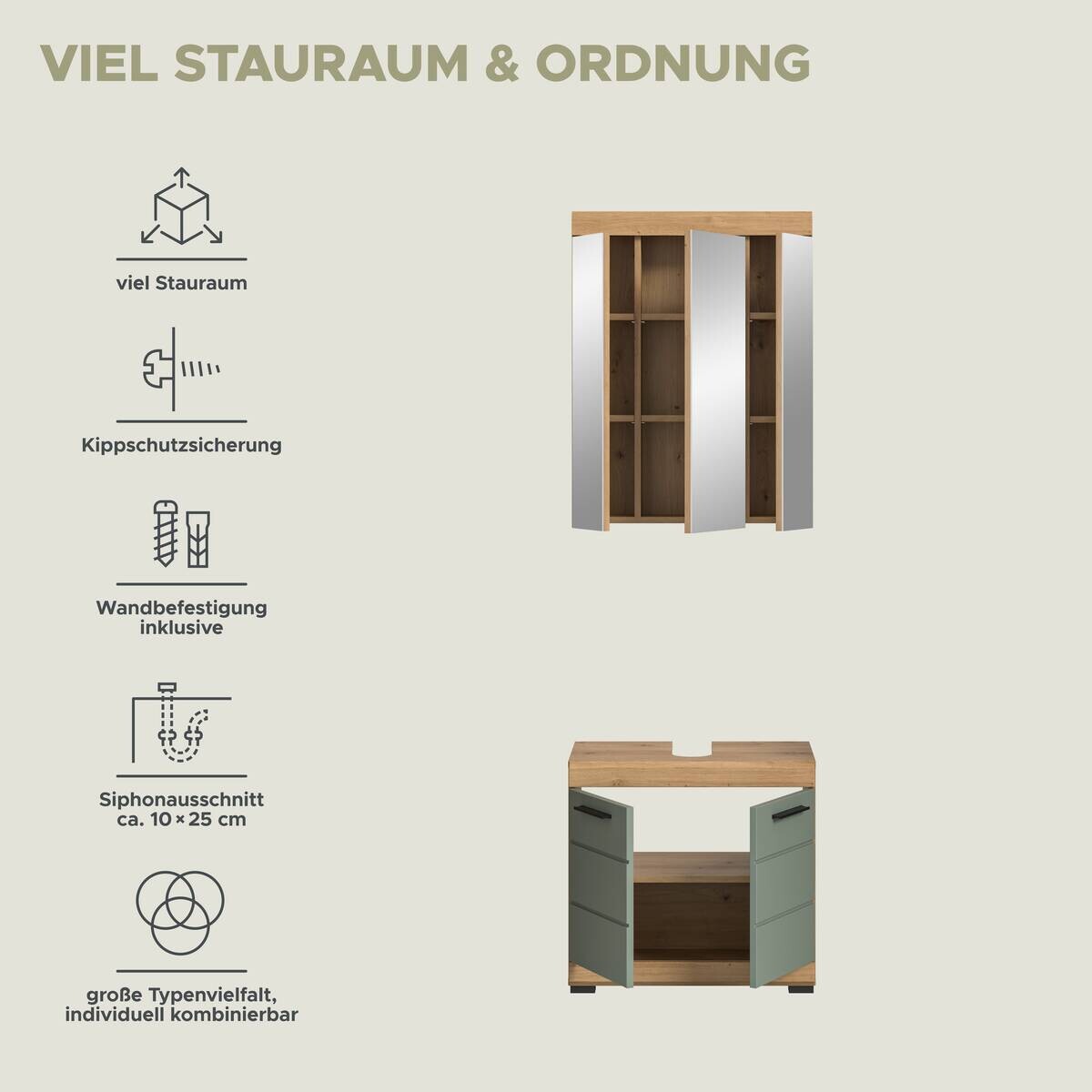 Badezimmer-Set Scout Eiche Artisan Nachbildung salbei Nachbildung B/H/T: ca. 60x191x34 cm