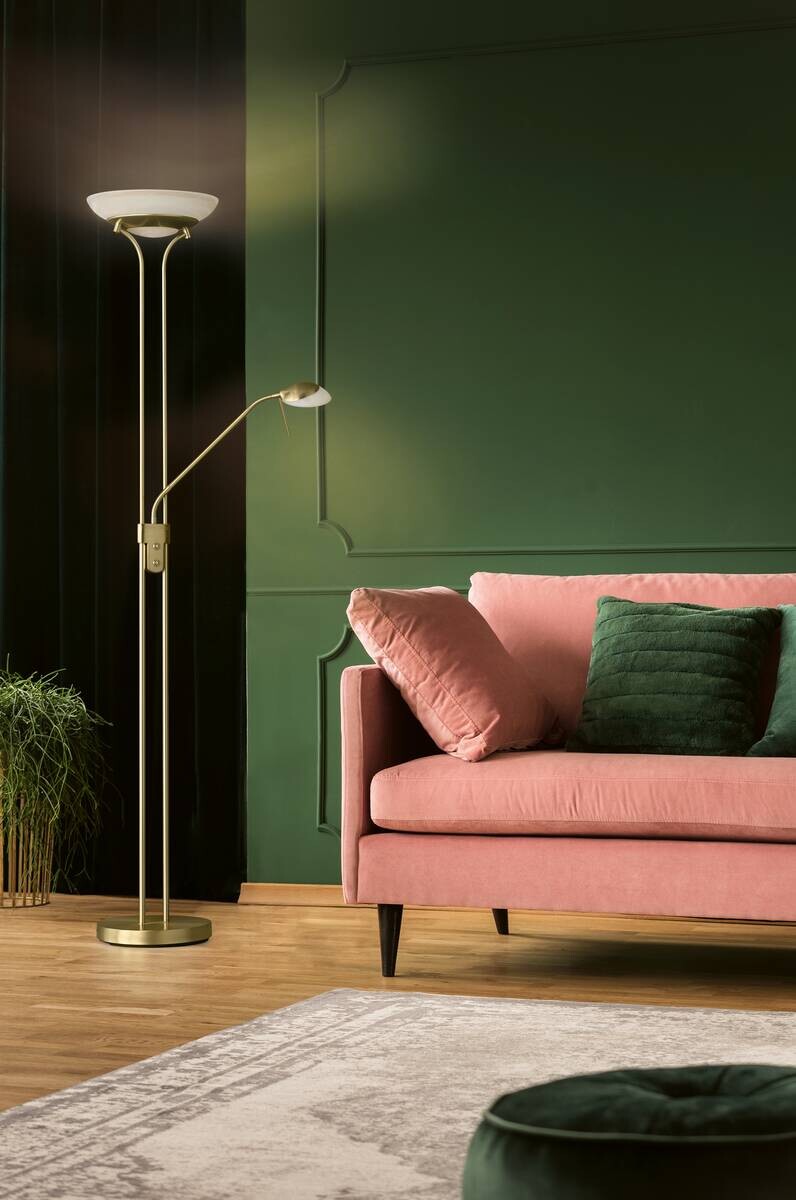 Fischer & Honsel LED-Stehleuchte 40145 messing weiß Glas Metall H/D: ca. 182x32 cm 1 Brennstellen