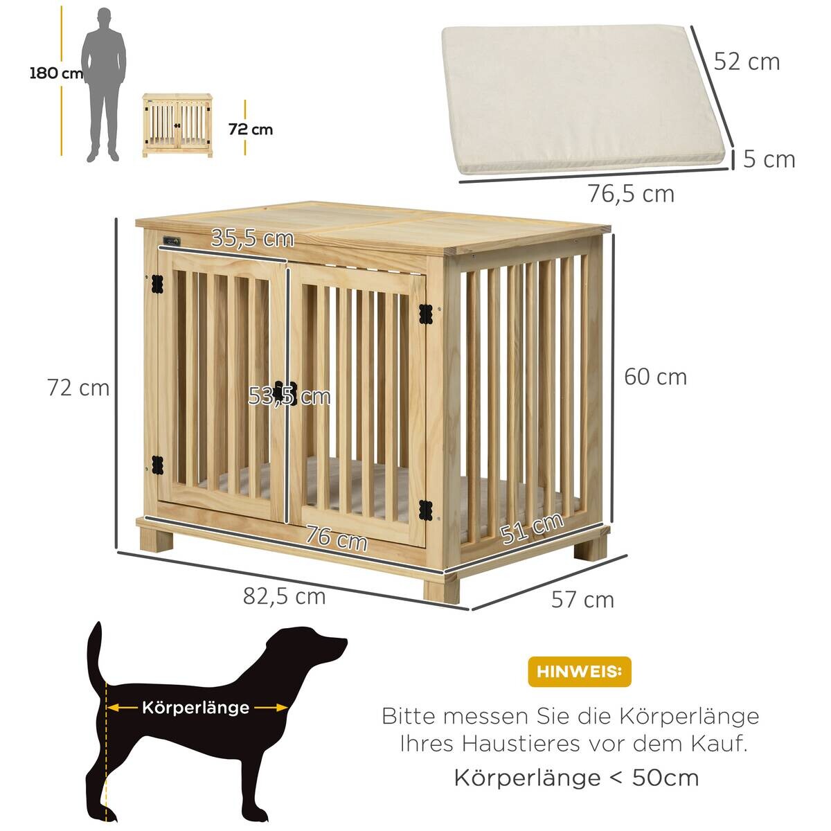 PawHut Hunde-Zubehör cremeweiß Kiefer B/H/L: ca. 57x82,5x72 cm