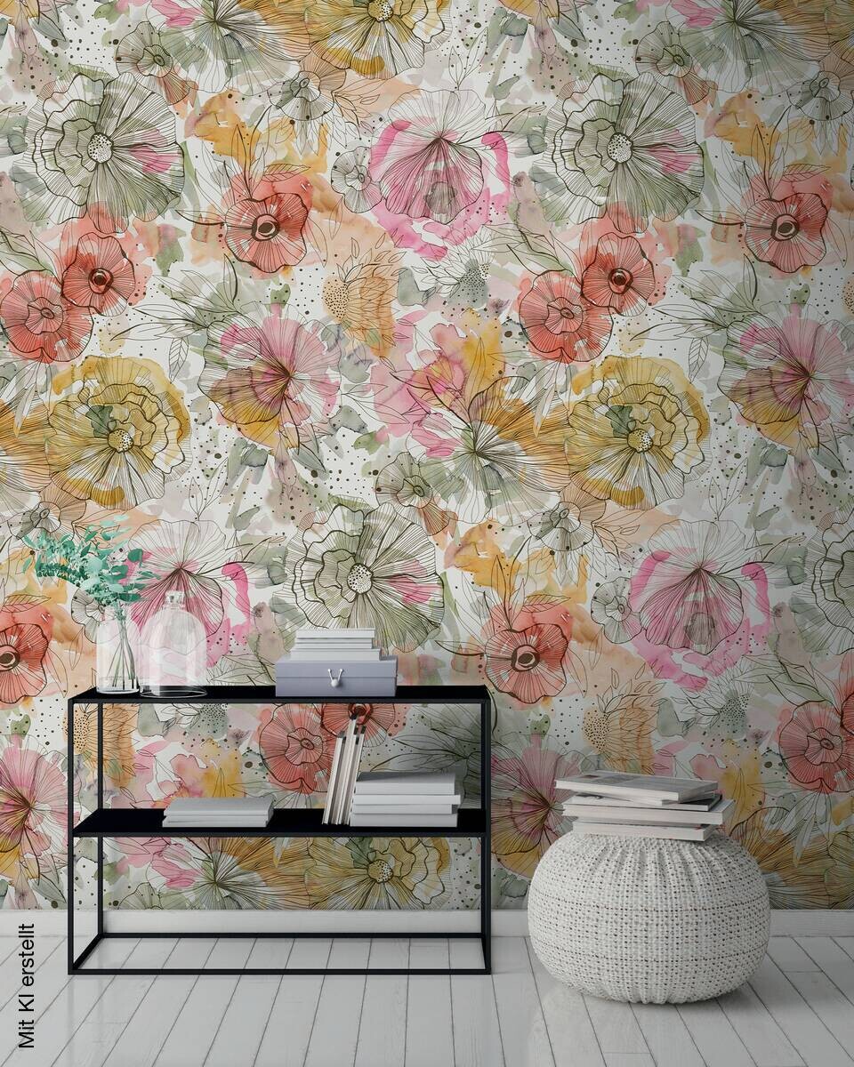 Livingwalls Fototapete Floral orange beige pink B/L: ca. 280x159 cm