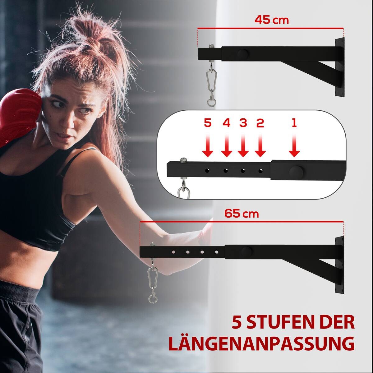 SPORTNOW Boxsack Wandhalterung schwarz Stahl B/H/L: ca. 12x20x65 cm