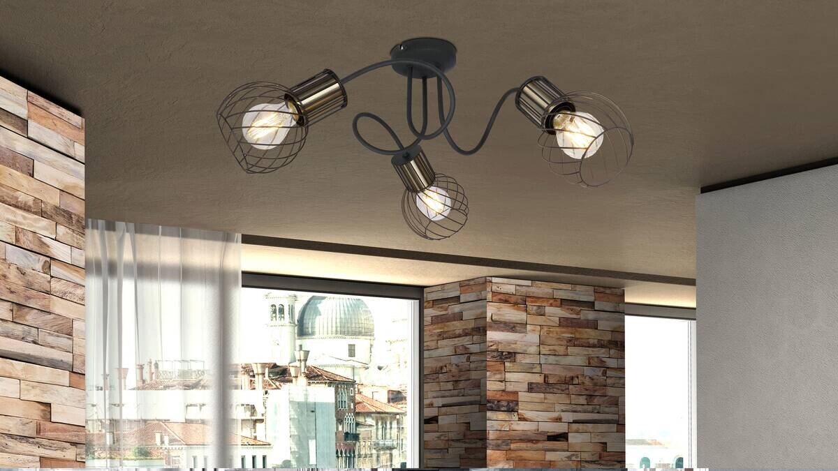 GLOBO Deckenleuchte gold schwarz Metall H/D: ca. 24x60 cm E27 3 Brennstellen