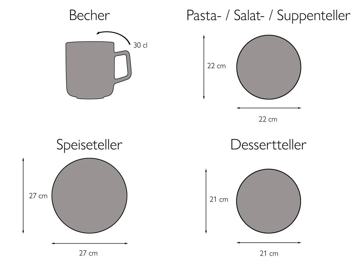 CreaTable Kombiservice Vesuvio Black schwarz Steinzeug 16 tlg.