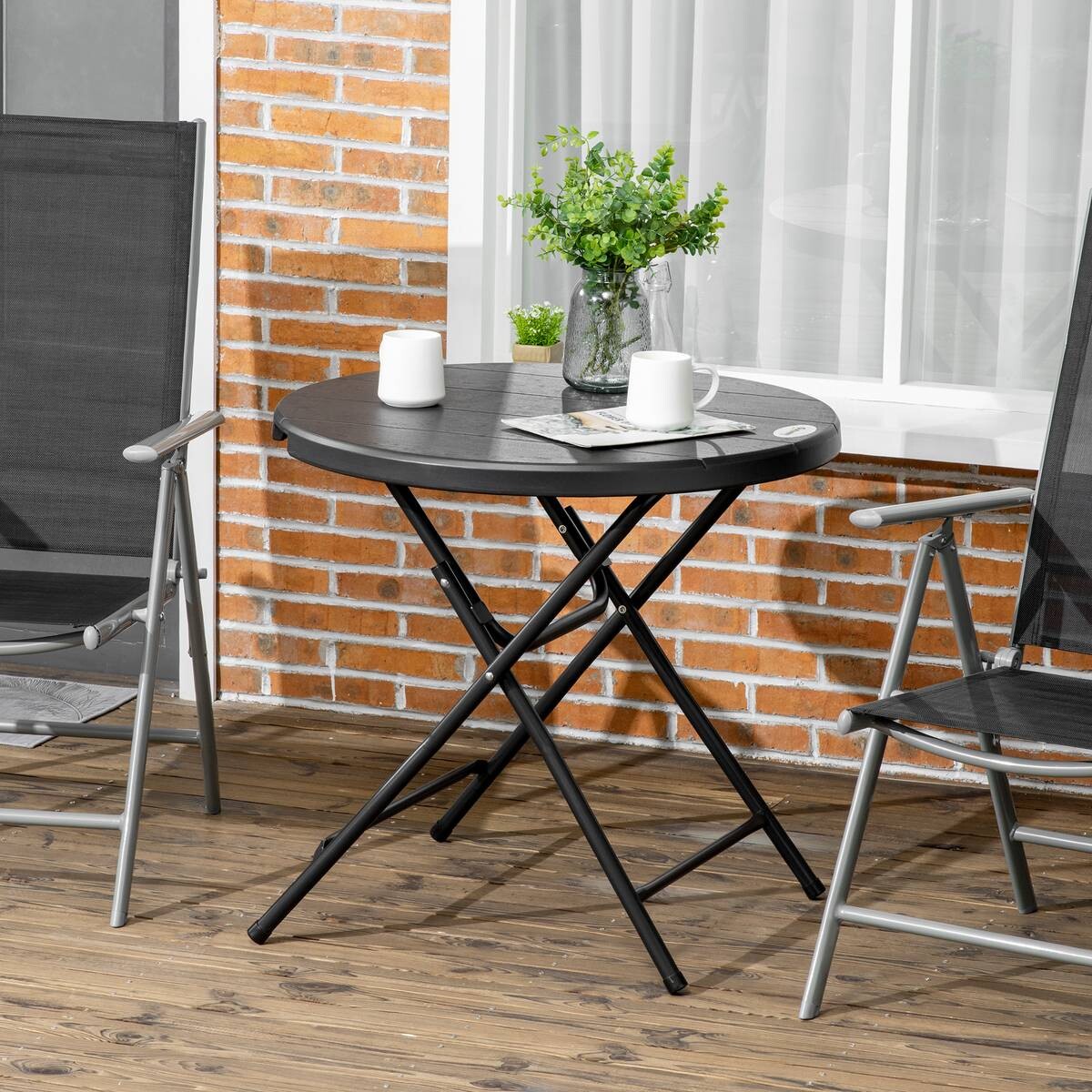 Outsunny Gartentisch dunkelgrau Polyethylen B/H/L: ca. 80x73x80 cm