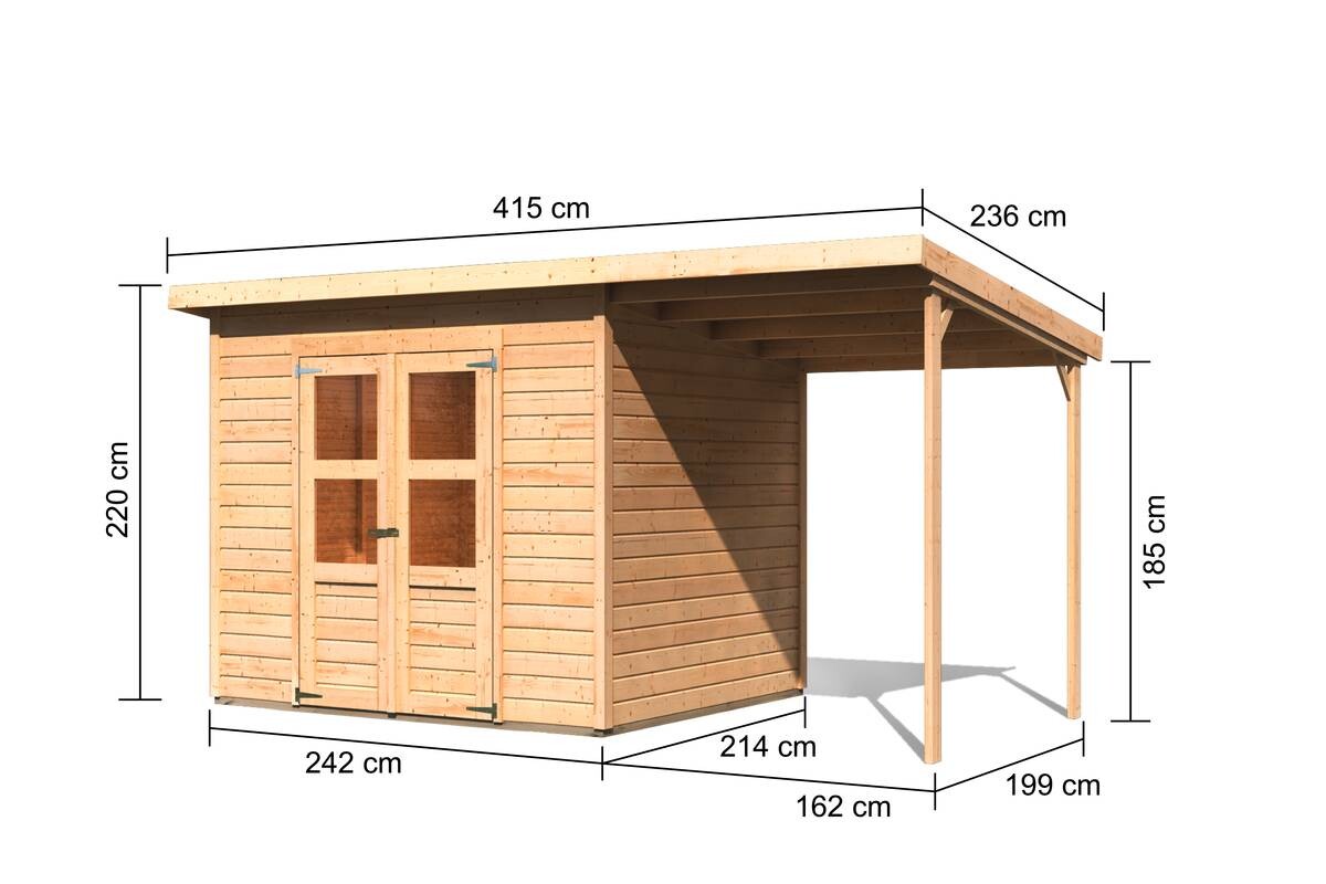 Karibu Gartenhaus Tony 2 mit Anbau natur B/H/T: ca. 242x220x214 cm