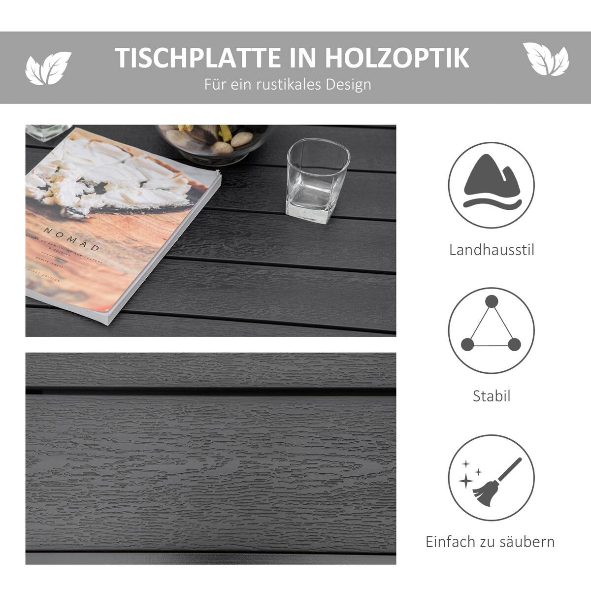 Outsunny Gartentisch schwarz Aluminium B/H/L: ca. 80x74x80 cm