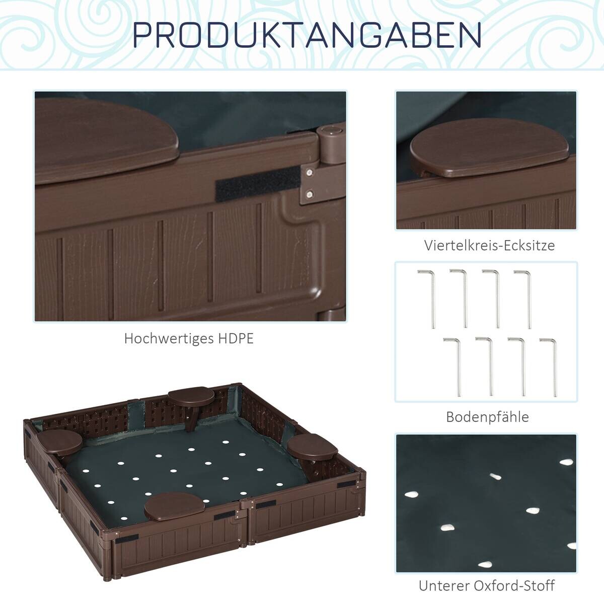 Outsunny Sandkasten braun B/H/L: ca. 123x21x123 cm