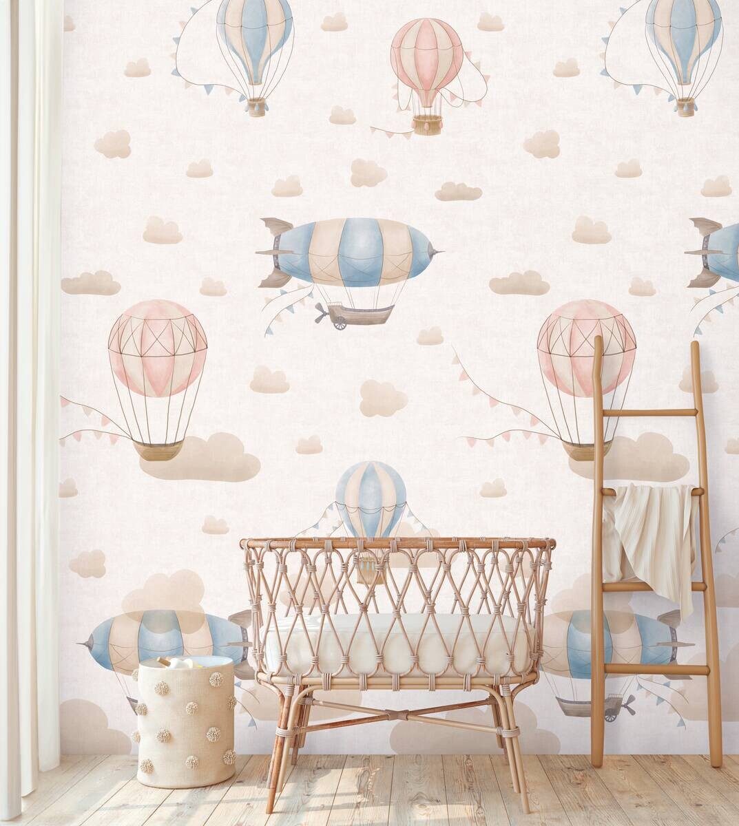 Livingwalls Fototapete Heißluftballon rosa creme blau B/L: ca. 280x159 cm
