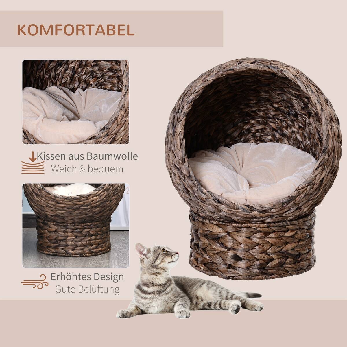 PawHut Katzenhaus braun Eisen H/L: ca. 60x42 cm