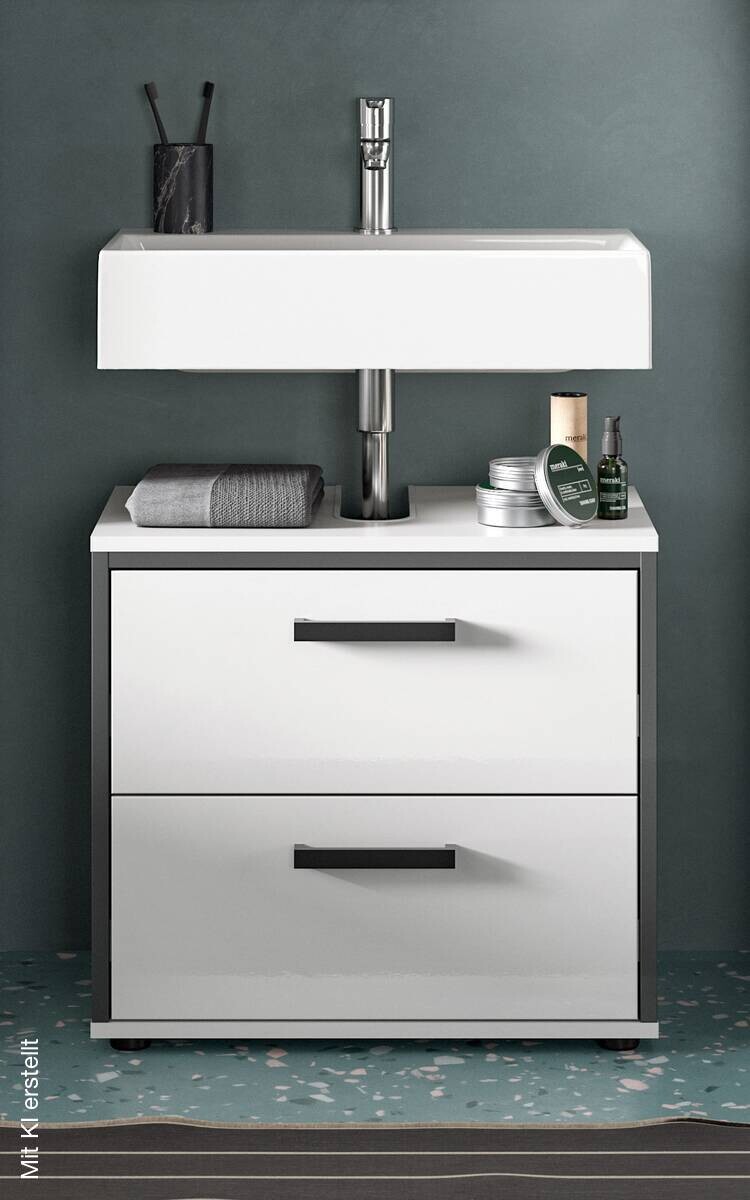 Waschbeckenunterschrank KOJAK weiß weiß Hochglanz anthrazit B/H/T: ca. 60x55x37 cm