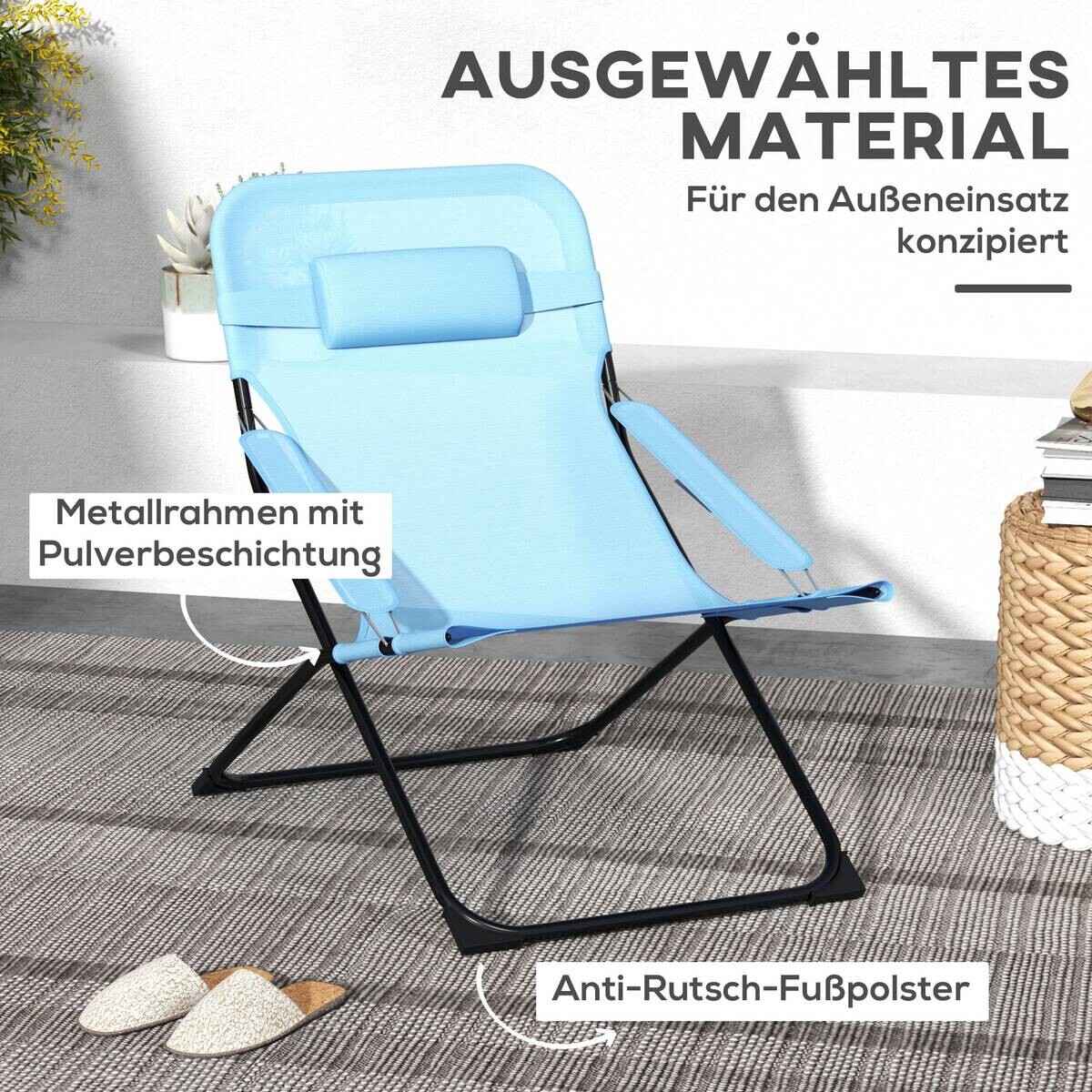 Outsunny Klappstuhl blau Edelstahl B/H/L: ca. 91x69x96 cm