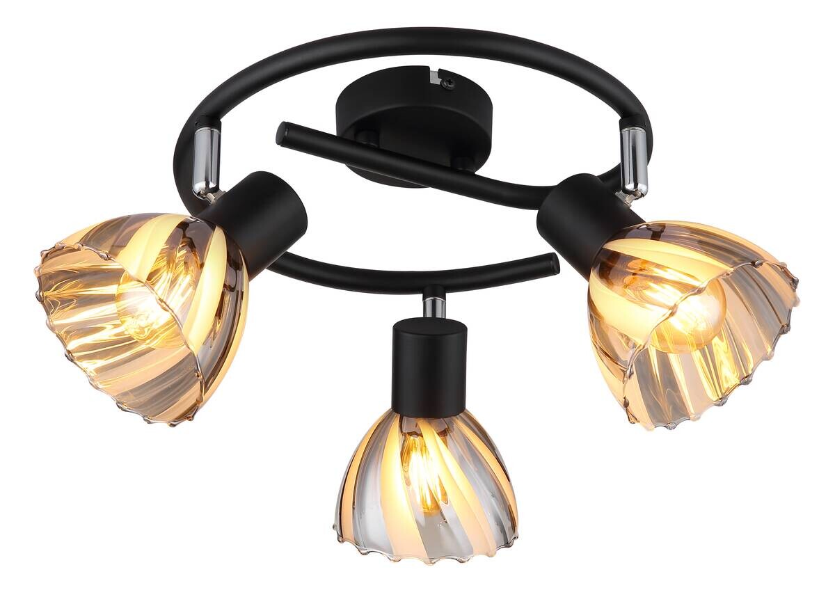 GLOBO Strahler Rauch Satiniert mattschwarz Metall Glas H/D: ca. 19x46 cm E14 3 Brennstellen