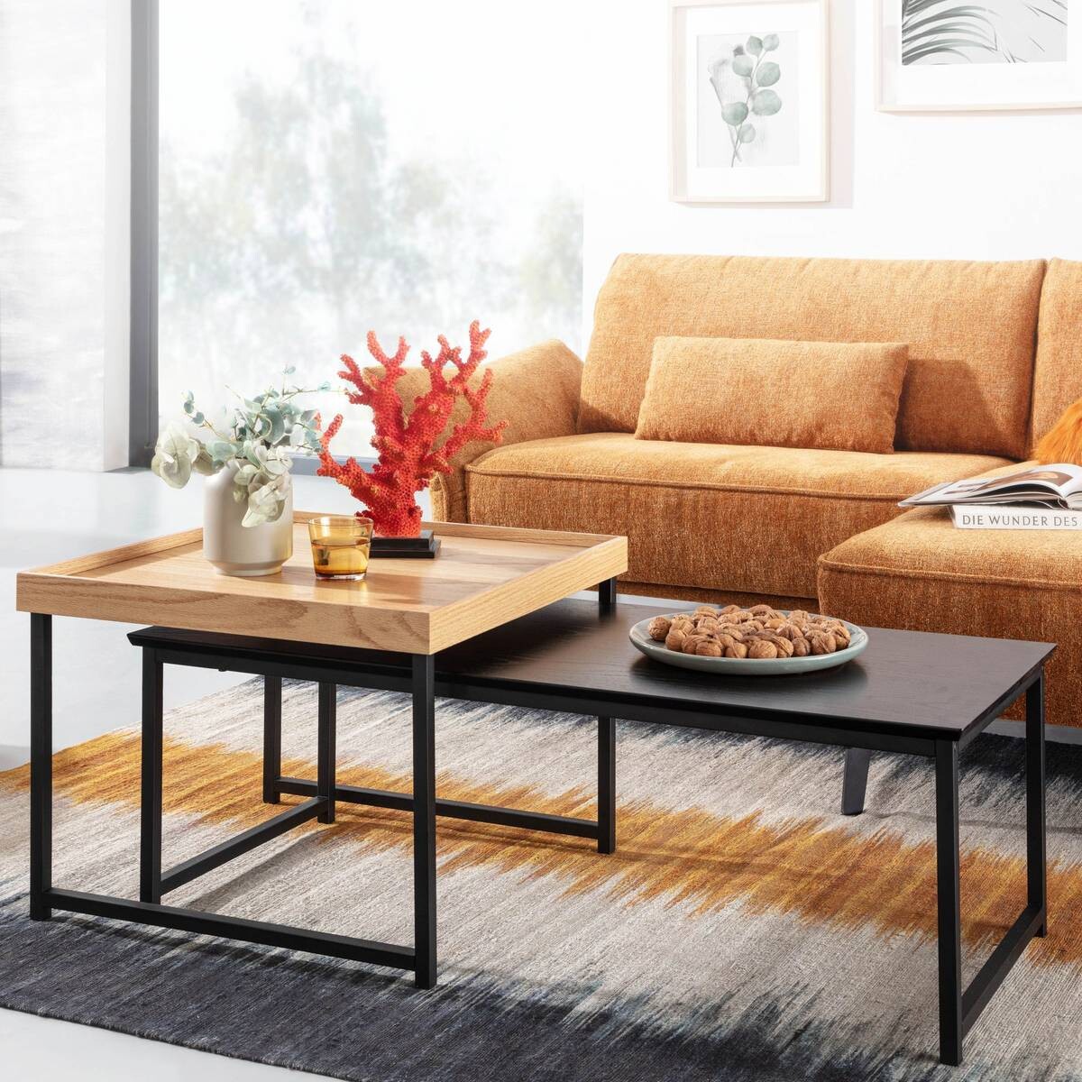 Wohnling Couchtisch 2er-Set. schwarz B/H/T: ca. 60x45x110 cm