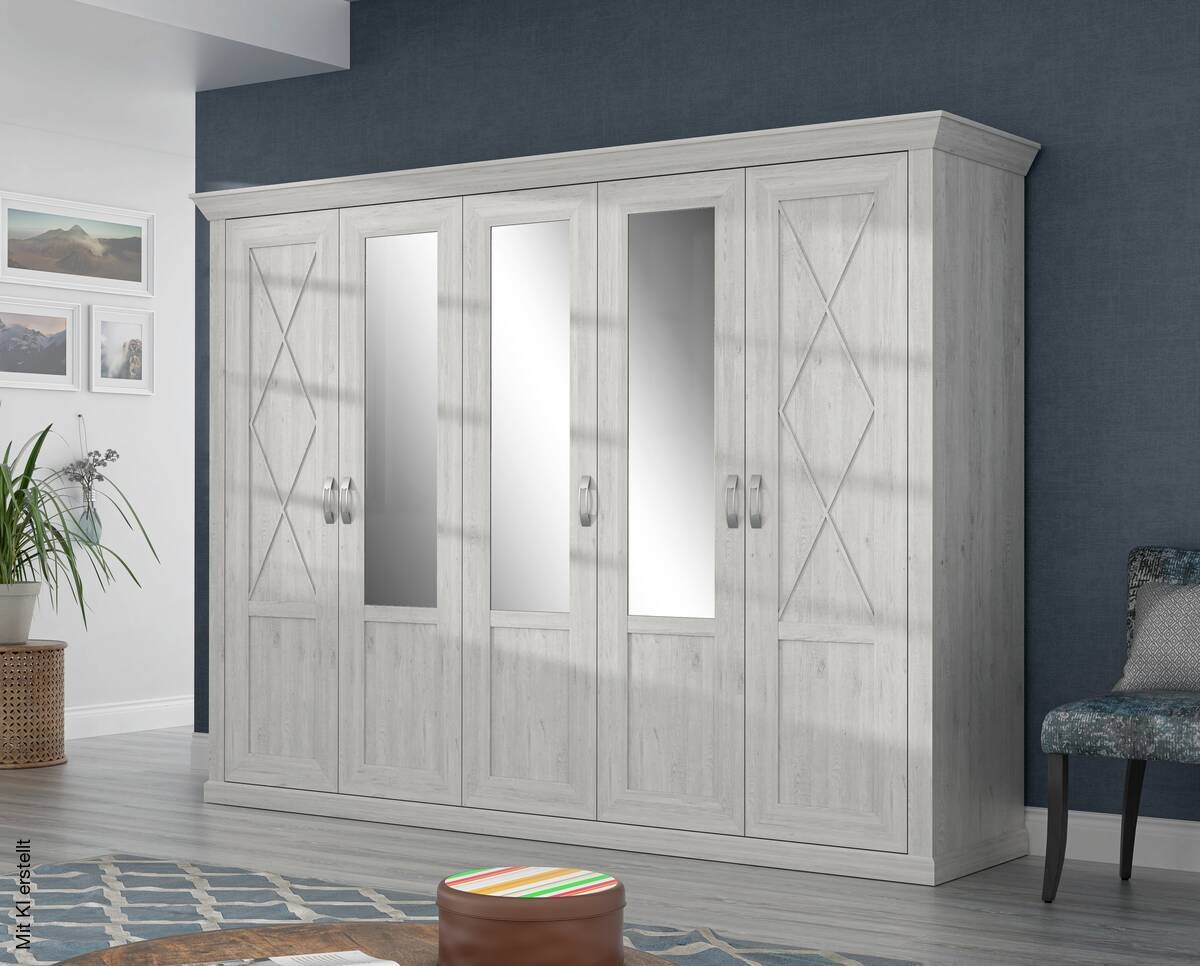 Kleiderschrank weiß Pinie Nachbildung B/H/T: ca. 268,3x205,8x62,6 cm