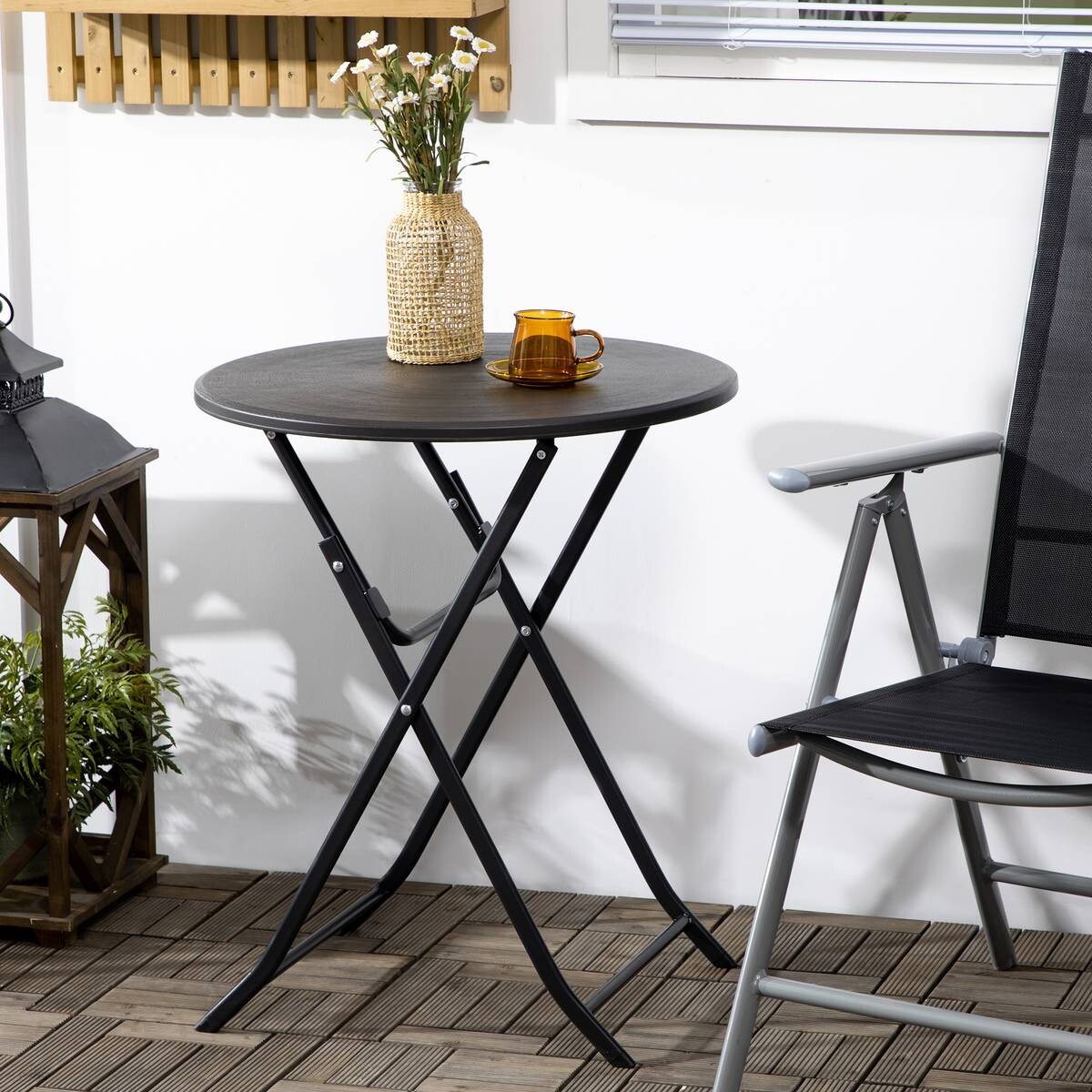 Outsunny Gartentisch dunkelgrau Stahl B/H/L: ca. 60x73x60 cm