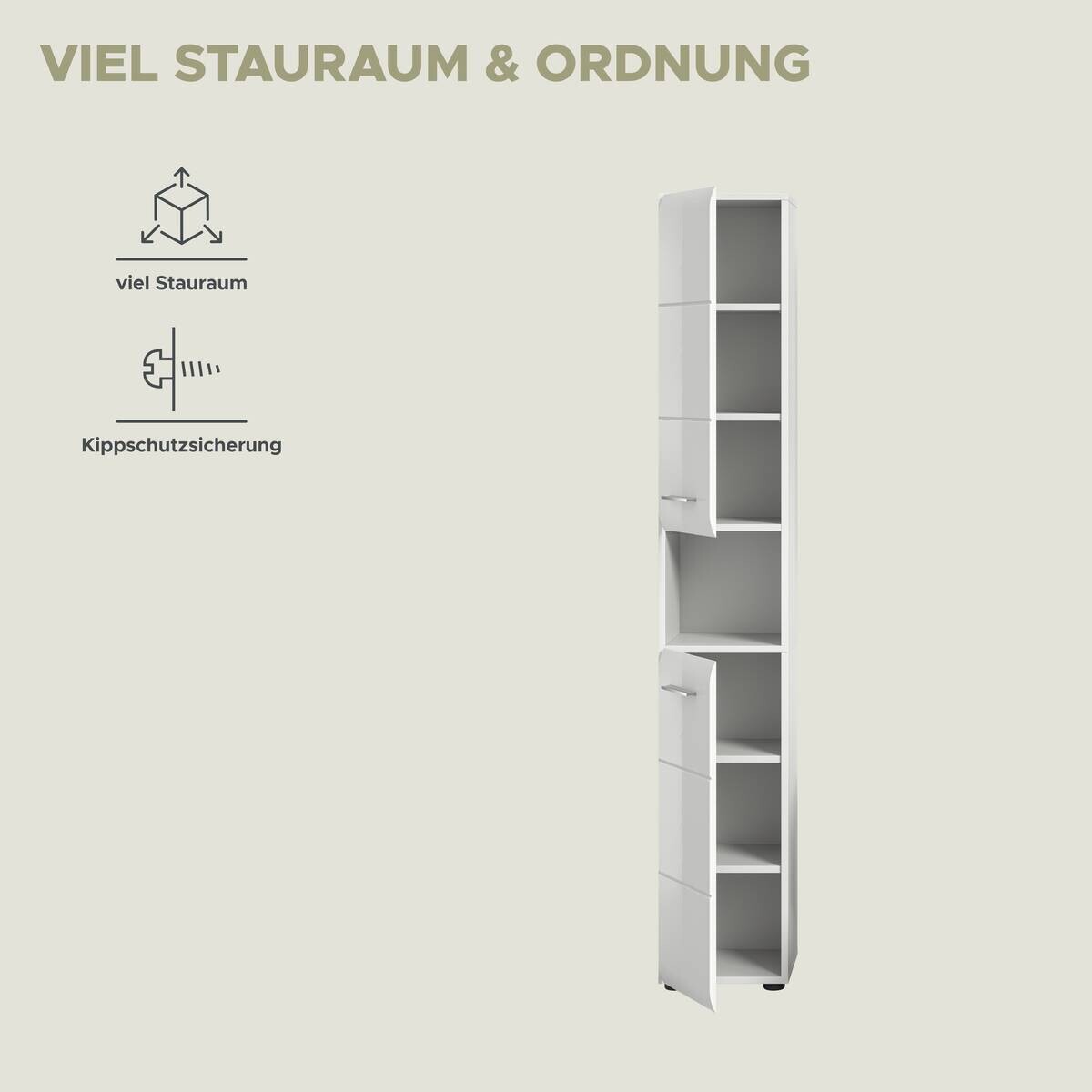Hochschrank Ice weiß weiß Hochglanz B/H/T: ca. 30x185x30 cm