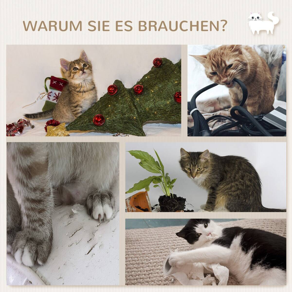 PawHut Katzen Kletterwand beige Polyester B/H/L: ca. 28x73x40 cm