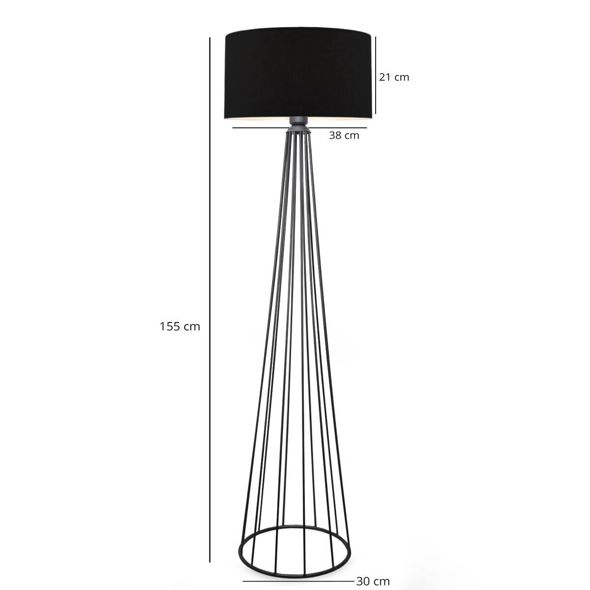 Opviq Stehlampe schwarz Metall B/H/T/L/D: ca. 38x155x38x38x38 cm E27 1 Brennstellen