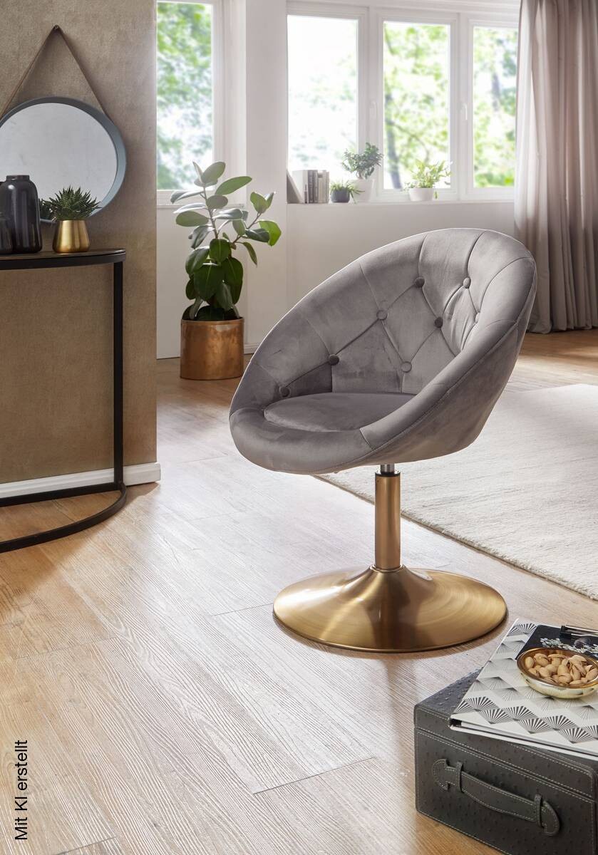 Wohnling Sessel grau gold Stoff Eisen