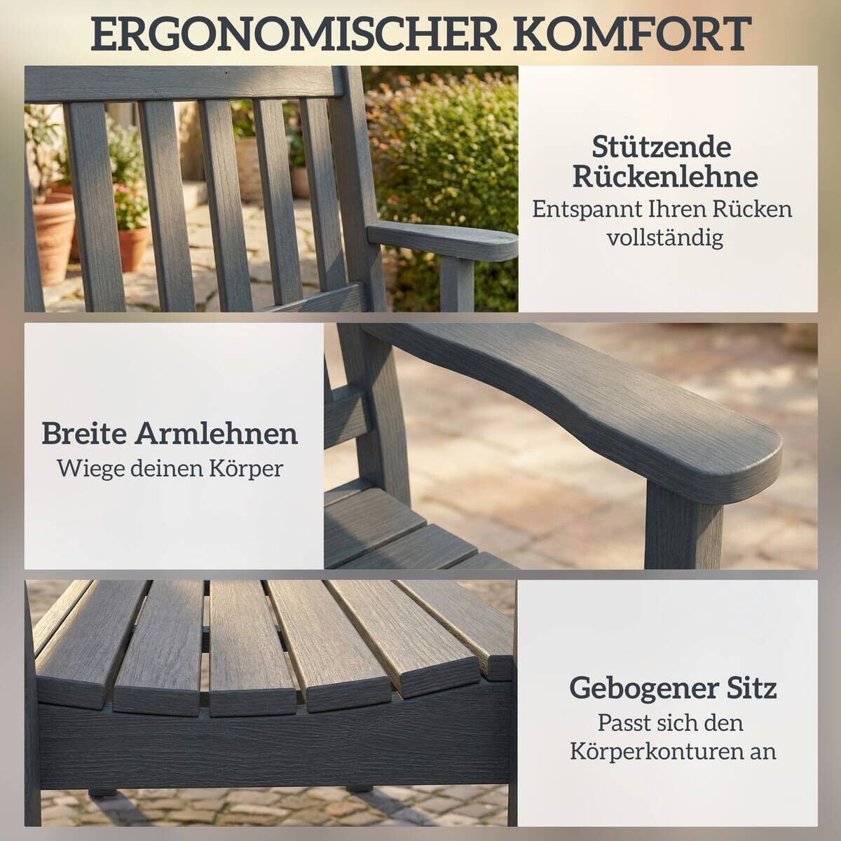 Outsunny Gartenbank grau Kunststoff B/H/L: ca. 59x91x130 cm