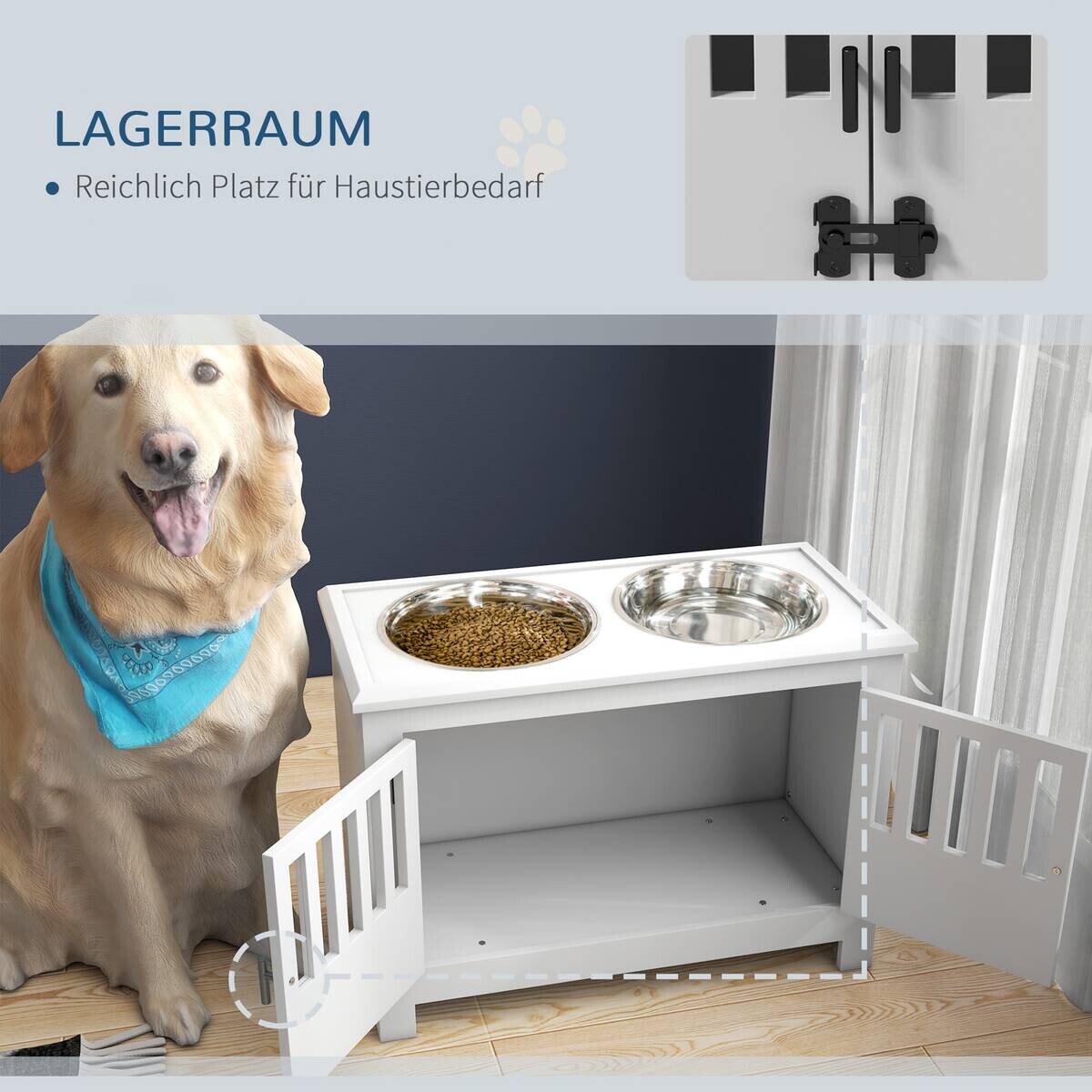 PawHut Futterstation weiß Stahl B/H/L: ca. 30x43x60 cm