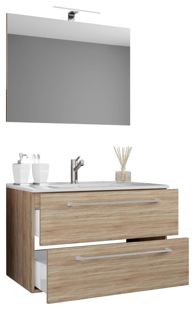 Waschplatz 3tlg-Badinos weiß Eiche Sonoma Nachbildung B/H/T: ca. 80x50x46 cm