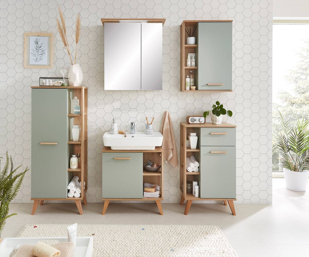 Badezimmer-Set Quickset 963 salbei Nachbildung Eiche Riviera Nachbildung B/H/T: ca. 161,5x200x33 cm