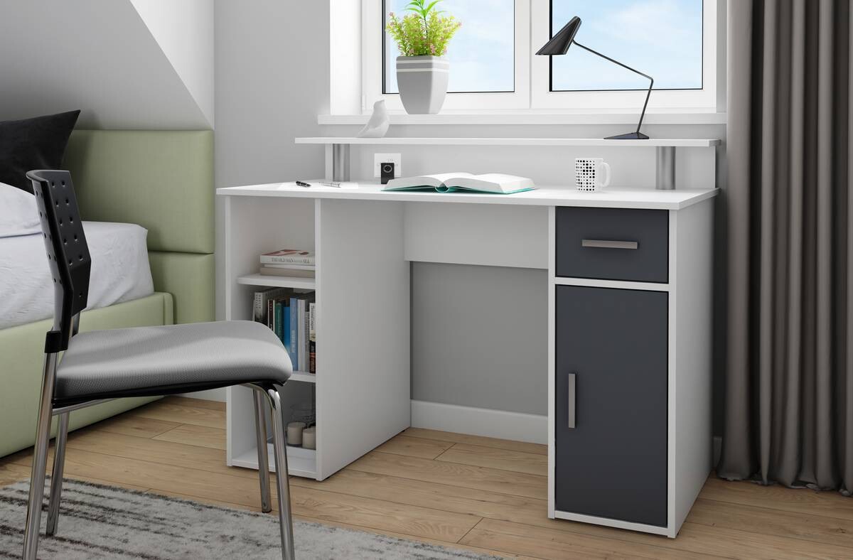Schreibtisch DIEGO weiß anthrazit silber B/H/T: ca. 120x88x55 cm